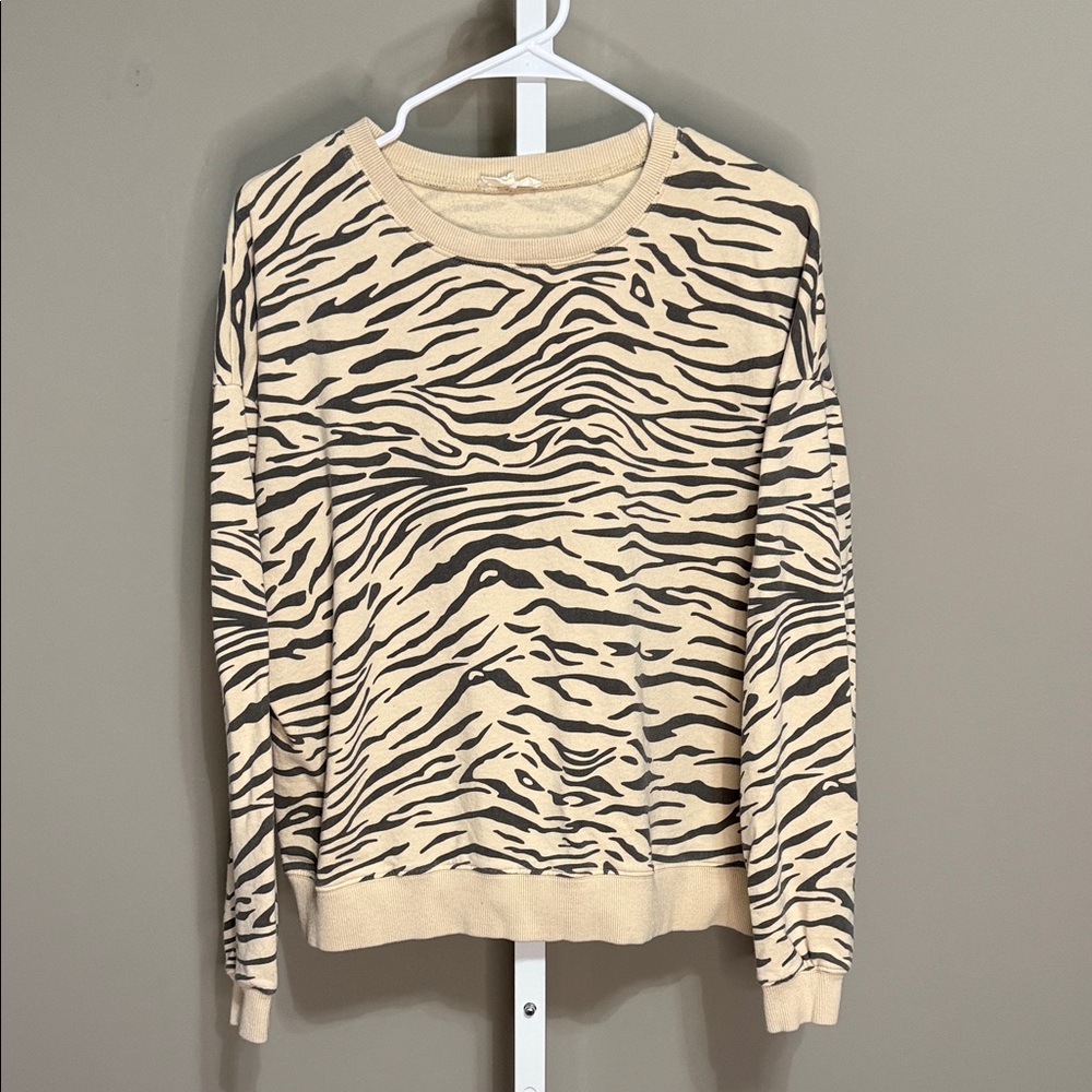 Easel S Zebra Print Sweatshirt‎ Cream Black Animal Print Cozy Trendy Lounge